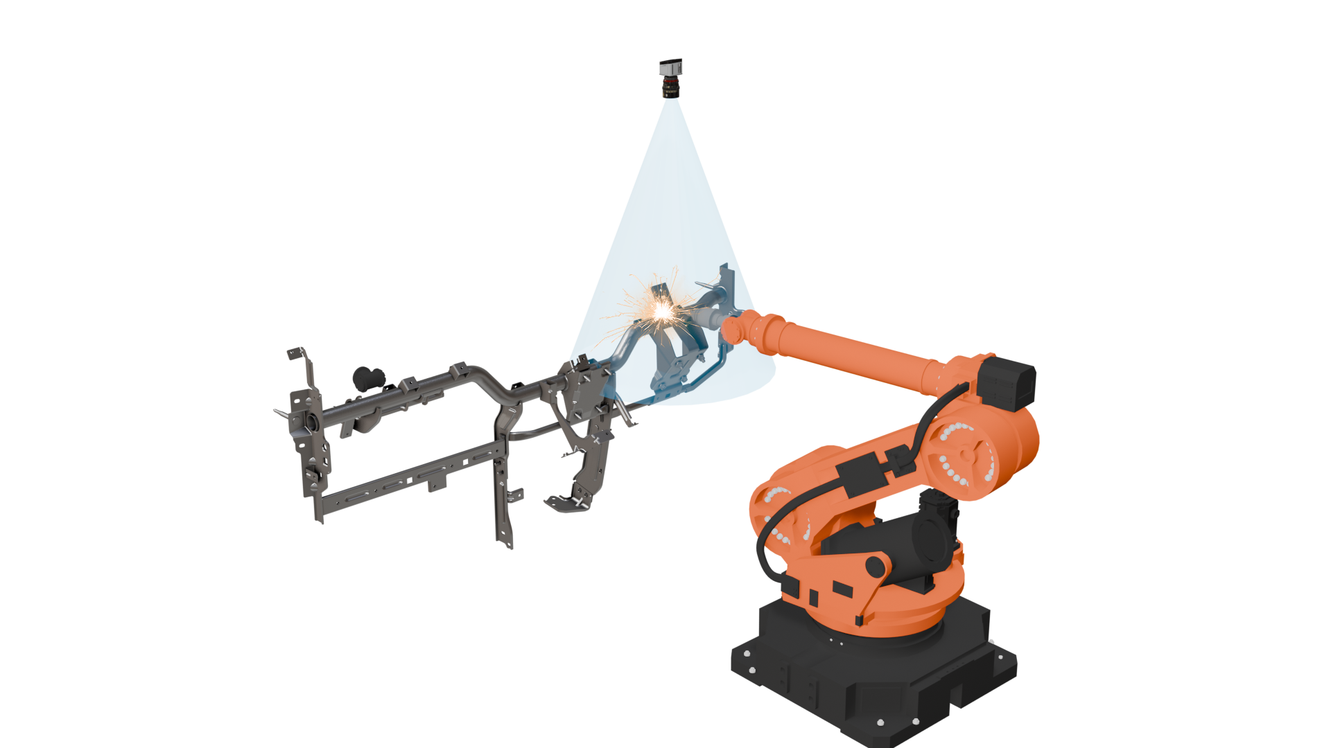 IUNA AI Weld Seam Detection for Cross Car Beams - Robot-mounted camera system during welding